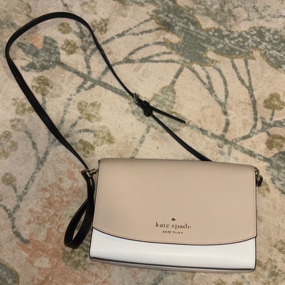kate spade Two-Tone Beige and White Crossbody Bag with Black Strap